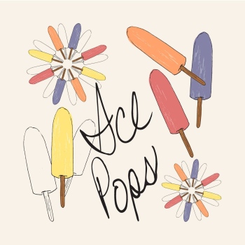 Ice Pops, Ice Lollies, Paletas hand drawn pen and ink, digital colored illustration