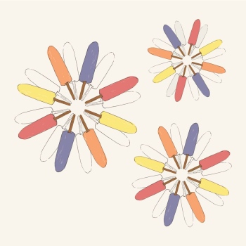 Ice Pops Popcicle Windmills hand drawn pen and ink, digital colored illustration