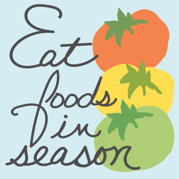 Eat Foods in Seasons Colorful Tomatoes Sustainability Tip hand drawn pen and ink, digital colored illustration