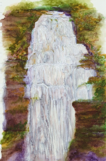 Waterfall Fall Creek Falls State Park pen and ink, watercolor illustration